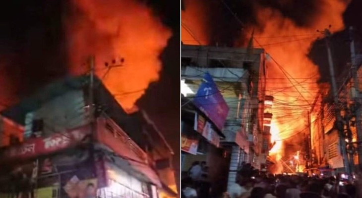 নেত্রকোনায় জুতার কারখানায় অগ্নিকাণ্ড, ২৫ দোকান পুড়ে ছাই